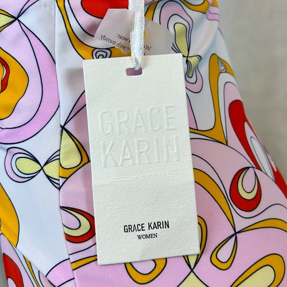 NWT Grace Karin One Piece Retro Print Colorful Swimsuit / Size large - Picture 7 of 11